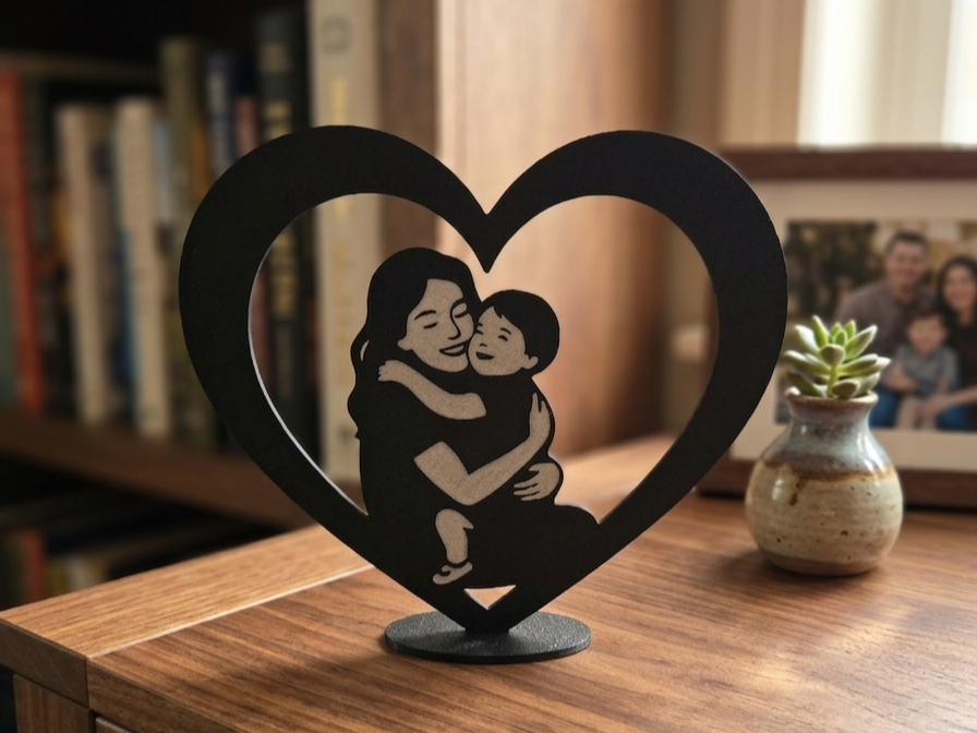 Cœur Mère et Fils - Silhouette Décorative